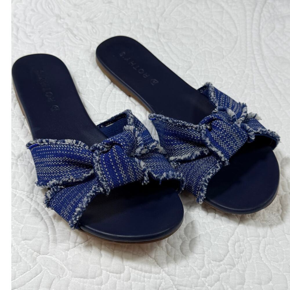 Rothy's Women's 8.5 The Knot Blue Frayed Crisscross Slide Sandals Comfort Shoes